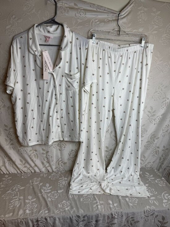 Como Sleep Other - Como Sleep Modal Women's 2 Piece Pajama Pants Set Size L/G Ivory with Bow Print